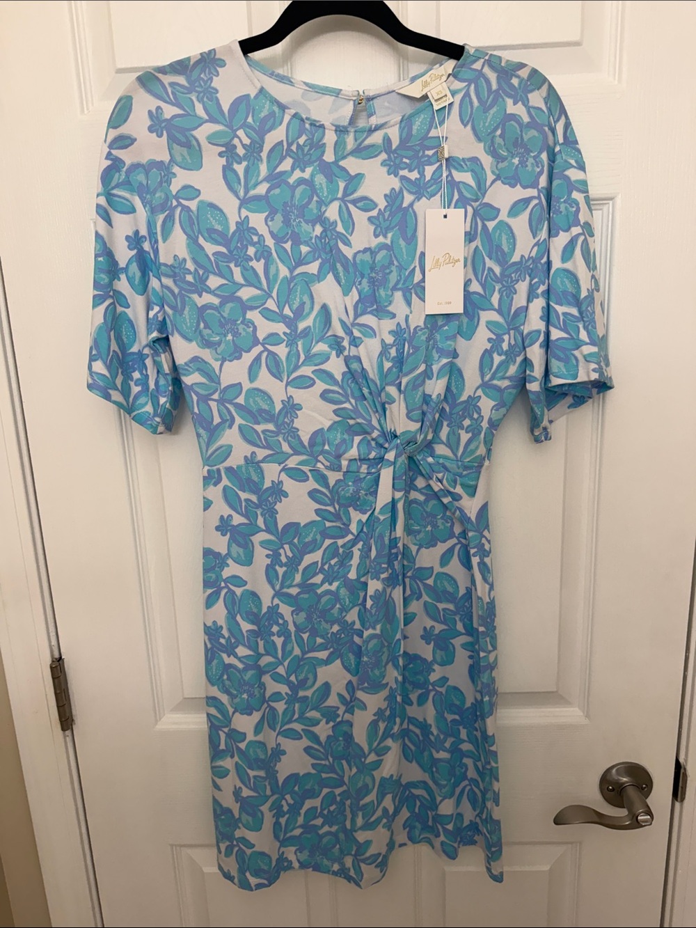 Light Blue Floral Tie-Waist Women’s Dress
